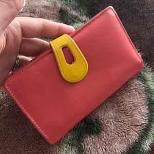 ILI Genuine Leather Midi Wallet With RFID In Coral/Sunshine